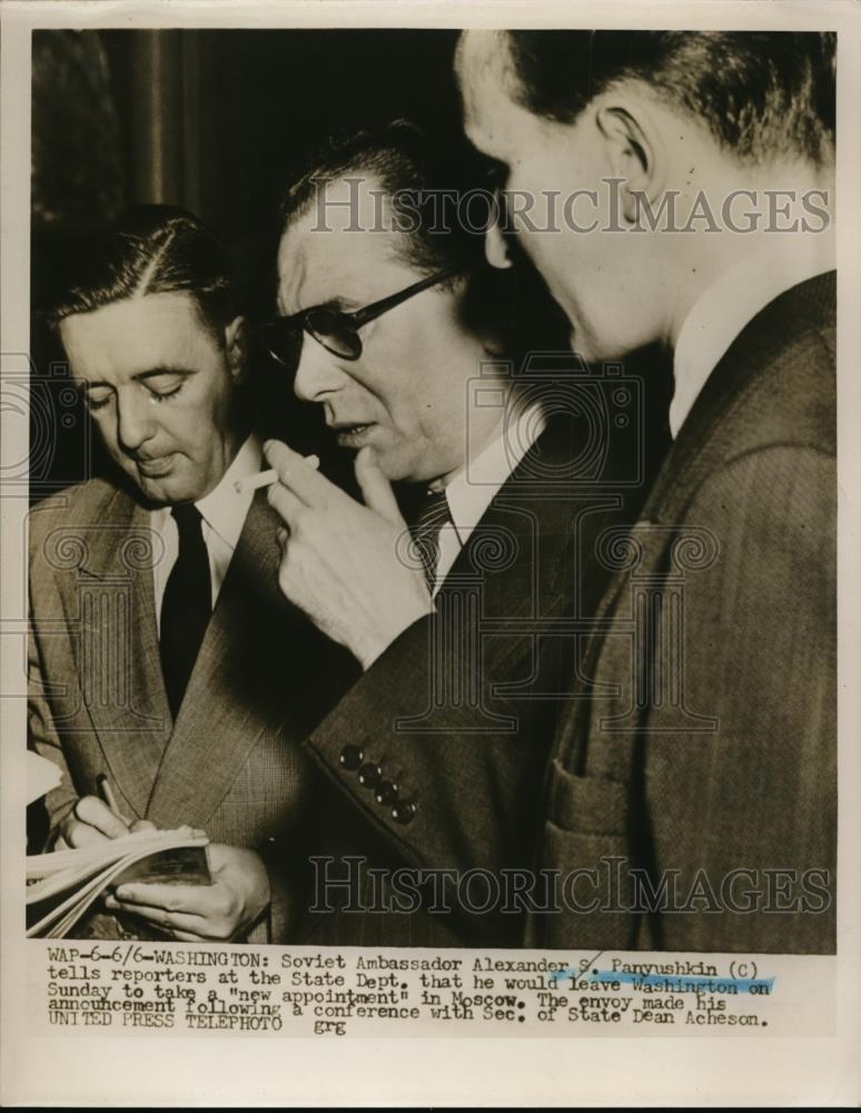 1952 Press Photo Soviet Amb. Alexander S. Panyushkin, Dean Acheson Washington - Historic Images