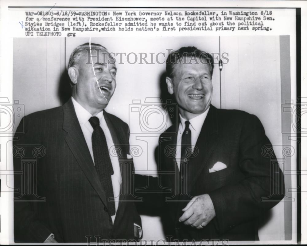 1959 Press Photo Governor Nelson Rockefeller with Senator Styles Bridges - Historic Images