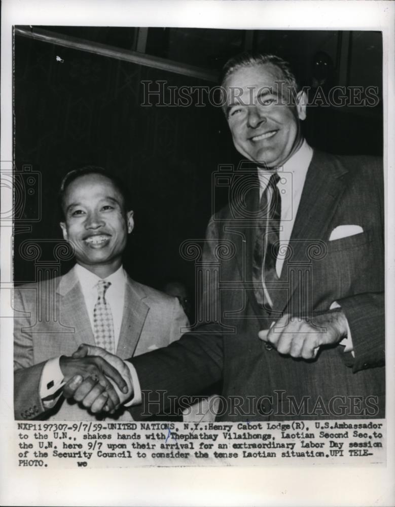 1959 Press Photo US Ambassador Henry Cabot Lodge at UN, Thephathay Vilaihongs - Historic Images