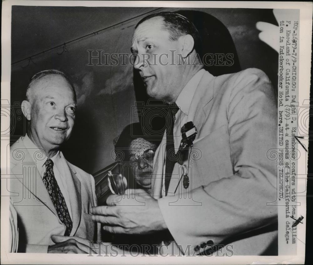 1952 Press Photo Dwight Eisenhower &amp; Sen William Knowland of CA at Chicago - Historic Images