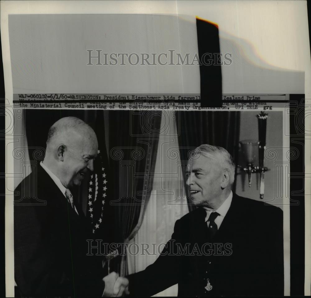 1960 Press Photo President Eisenhower And New Zealand Prime Minister Walter Nash - Historic Images