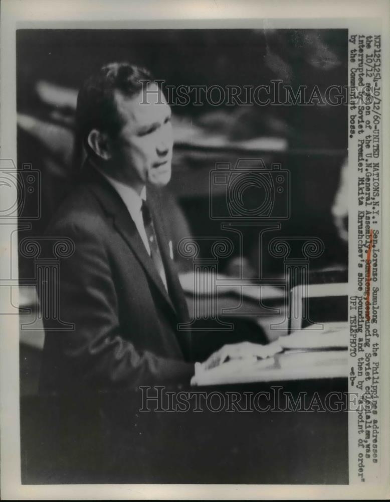 1960 Press Photo Lorenzo Sumulong of Philippines at UN General Assembly - Historic Images