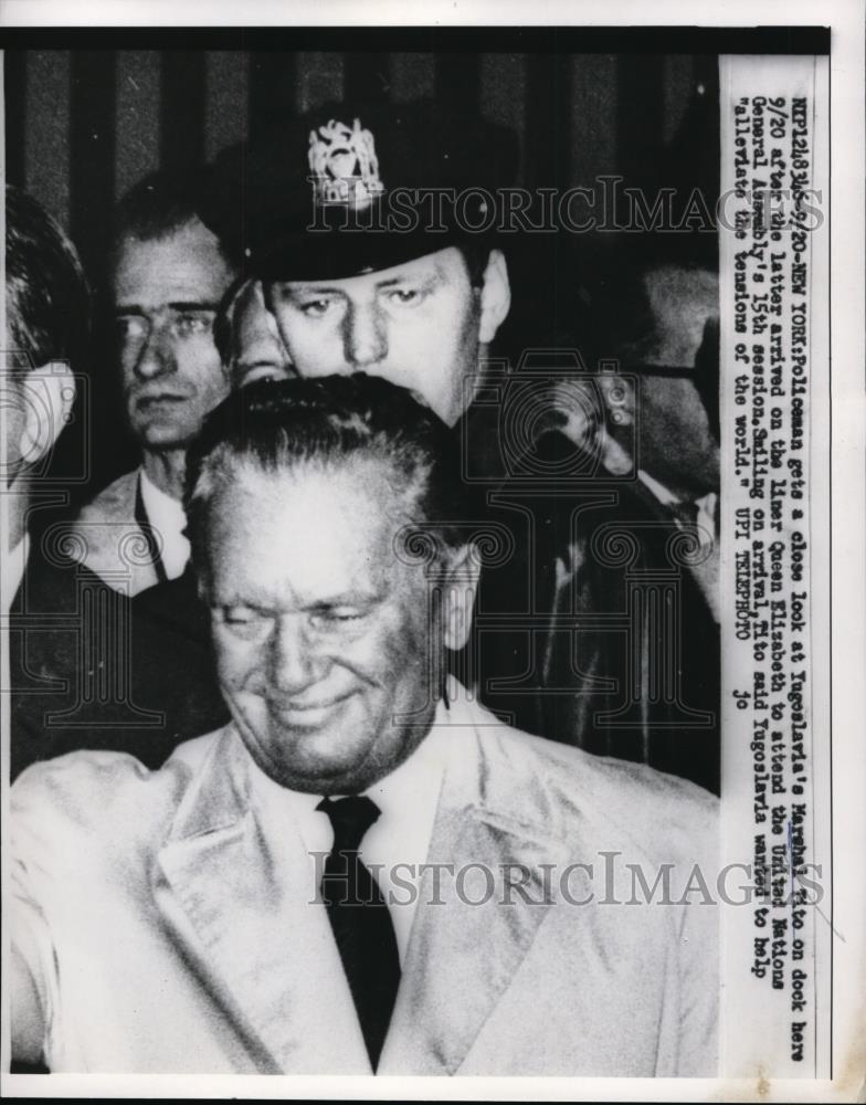 1960 Press Photo Yugoslavias Marshal Tito arriveson Liner Queen Elizabeth New - Historic Images