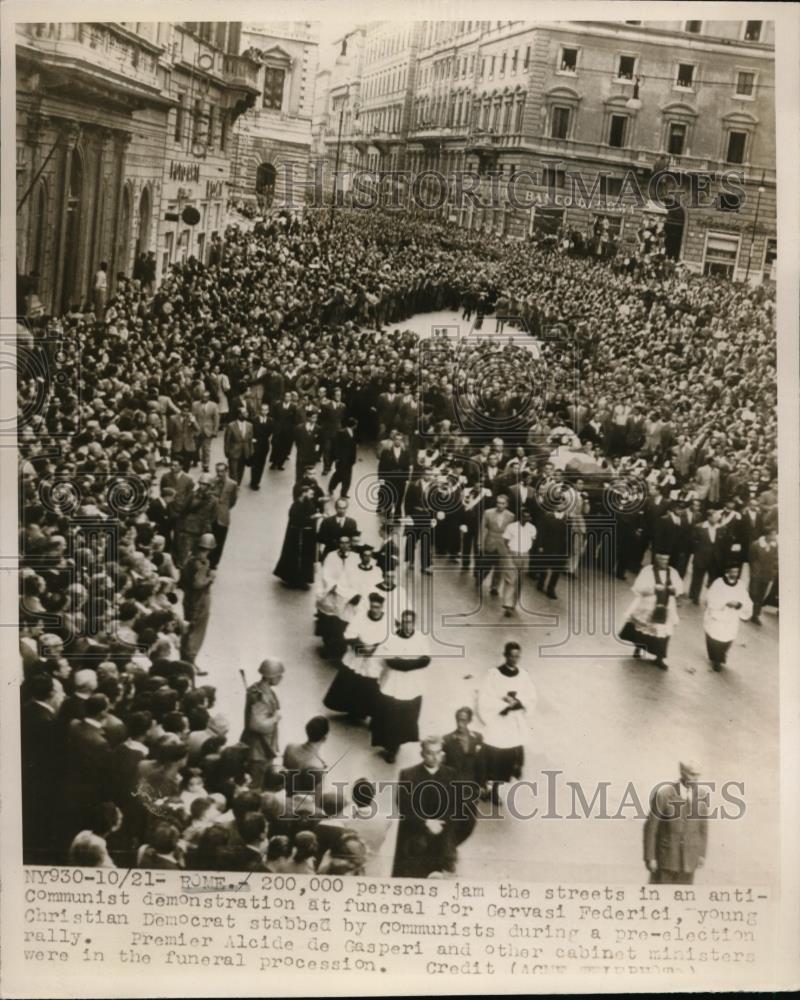 1947 Press Photo Rome Italy, anti communist demonstration funeral Cervasi Federi - Historic Images