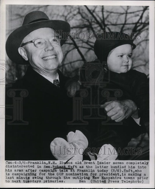 1952 Press Photo Franklin New Hampshire Senator Robert Taft On Campaign Trip - Historic Images