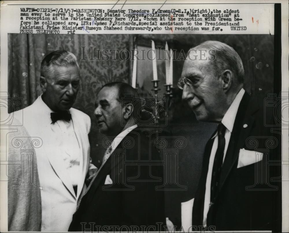 1957 Press Photo Theodore Green, James Richards, Huseyn Shaheed Suhrawardy - Historic Images