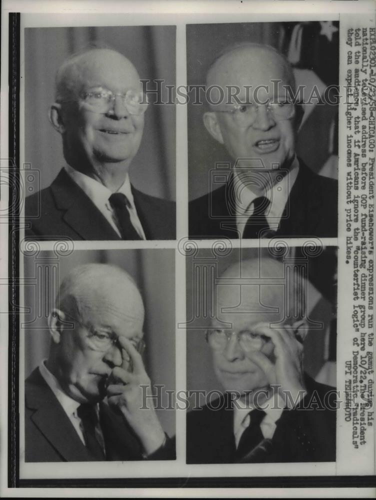 1958 Press Photo Pres. Eisenhower face expressions during his Television address - Historic Images