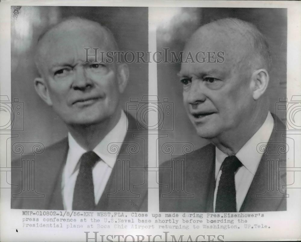 1956 Press Photo Pres. Dwight Eisenhower close up photo at U.S Naval Base - Historic Images