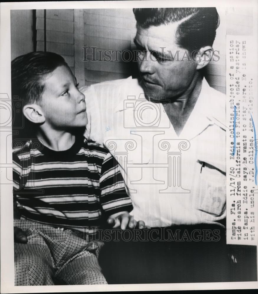 1950 Press Photo Tampa Florida, Eddie Collins, Kidnapped Child Found in Cali - Historic Images