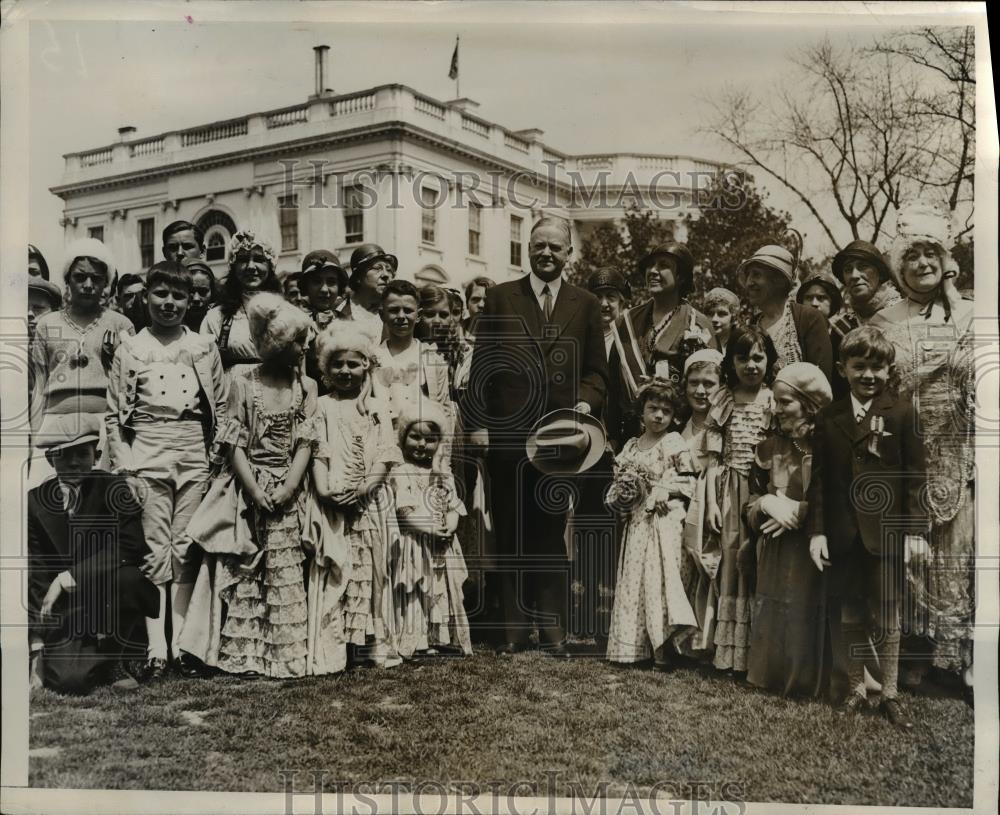 1932 Press Photo Children of American Revolution visit President Hoover Adeline, - Historic Images
