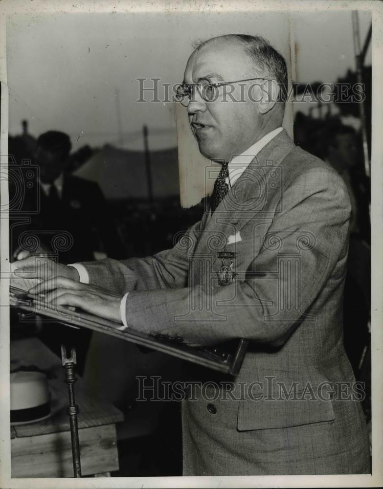 1938 Press Photo Harry Woodring addresses Union & Confederate vets at Gettysburg - Historic Images