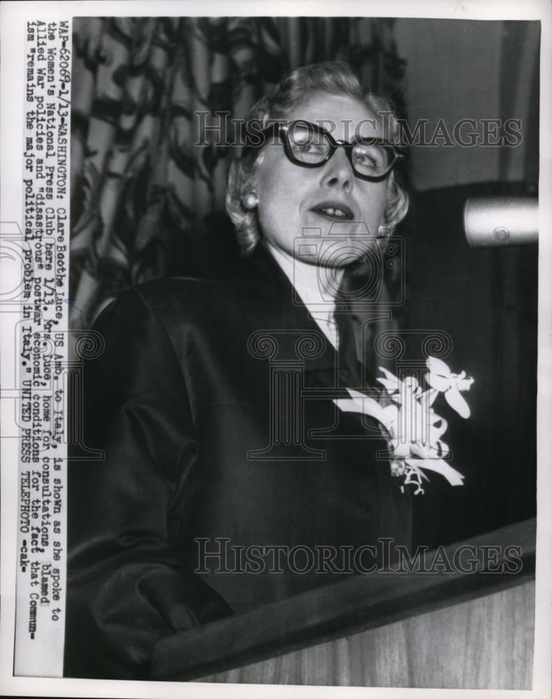 1955 Press Photo Clare Boothe Luce US Ambassador to Italy in Washington DC - Historic Images