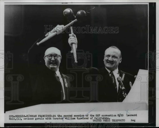 1956 Press Photo GOP Convention Leonard Hall & Senator William Knowland - Historic Images