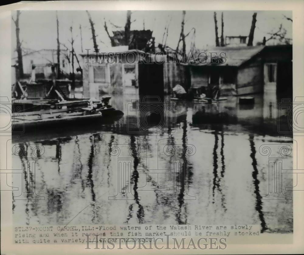 1949 Press Photo Flood waters of the Wabash River at Mount Carmel Illinois. - Historic Images