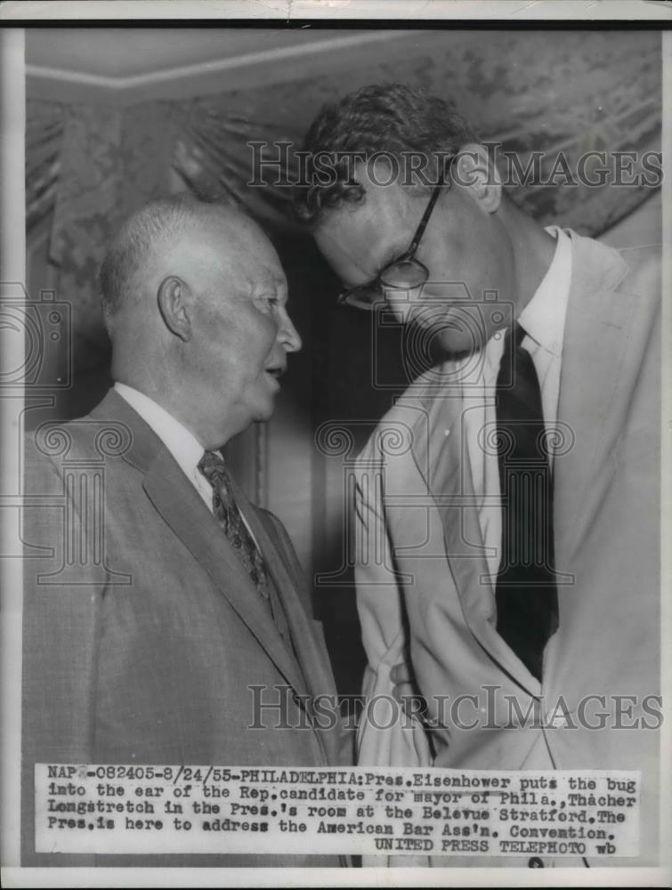 1955 Press Photo President Eisenhower &amp; Philadelphia candidate T Longstretch - Historic Images