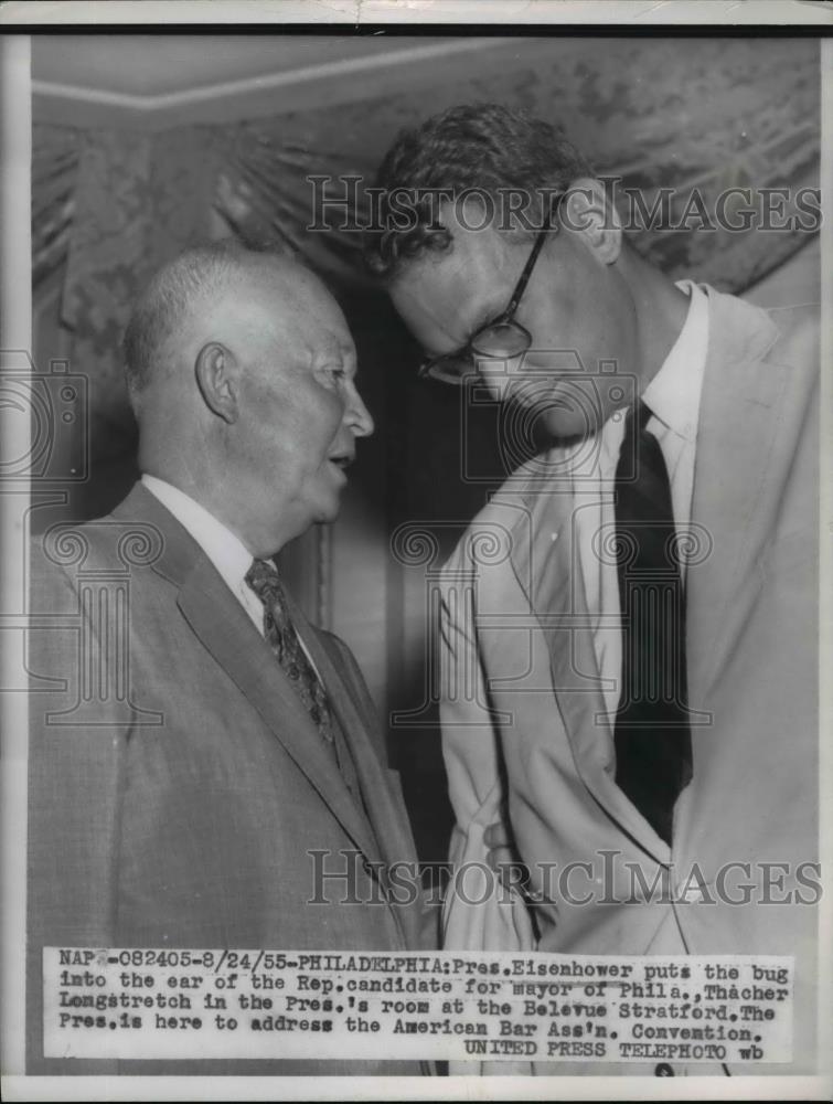 1955 Press Photo President Eisenhower & Philadelphia candidate T Longstretch - Historic Images