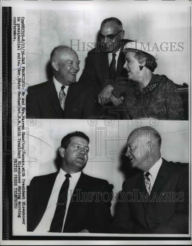 1956 Press Photo President Eisenhower, Mr & Mrs Warren Shaw of Kansas - Historic Images