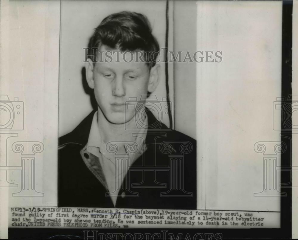 1955 Press Photo Convicted Massachusetts Babysitter Murderer Kenneth R. Chapin - Historic Images