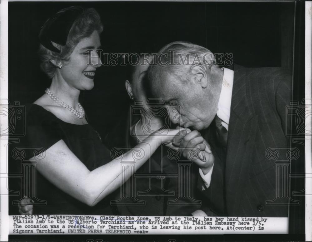 1955 Press Photo Mrs Clair Boothe Luce US Ambassador to Italy, Alberto Tarchiani - Historic Images