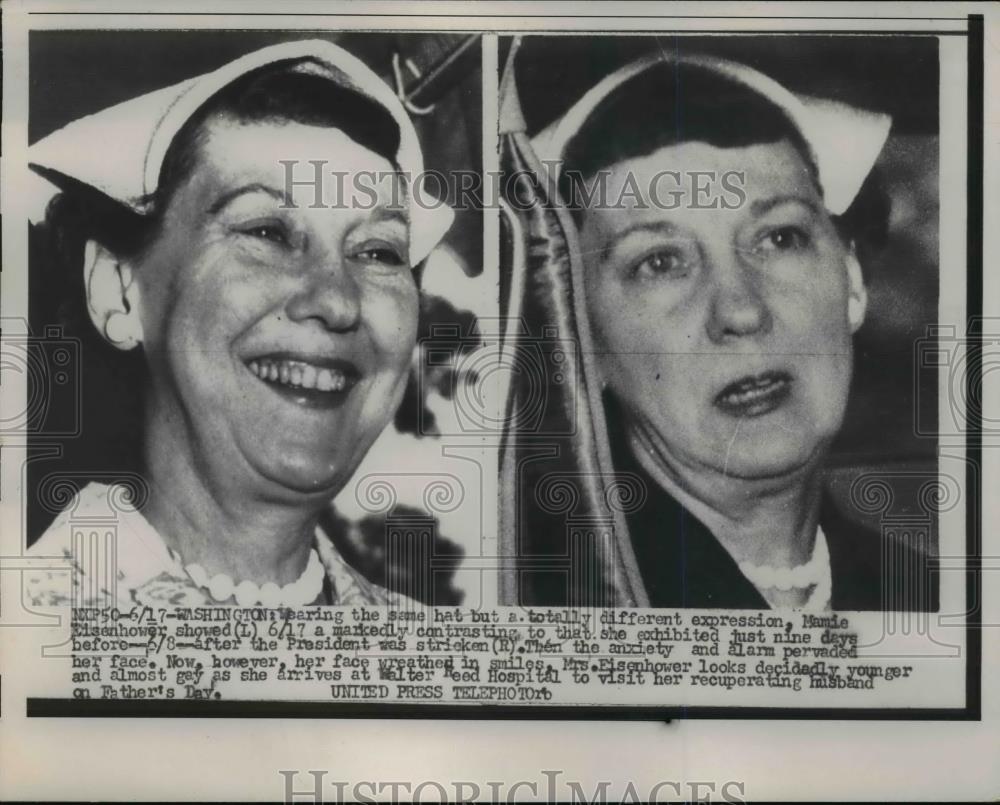 1956 Press Photo Mrs. Mamie Eisenhower at Walter Reed Hospital in Washington. - Historic Images