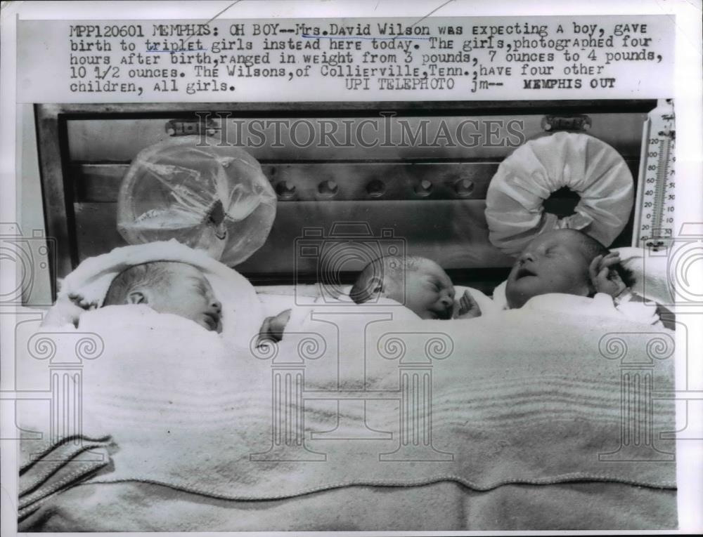 1958 Press Photo Mrs David Wilson Gave Birth to Triplets in Memphis, TN - Historic Images