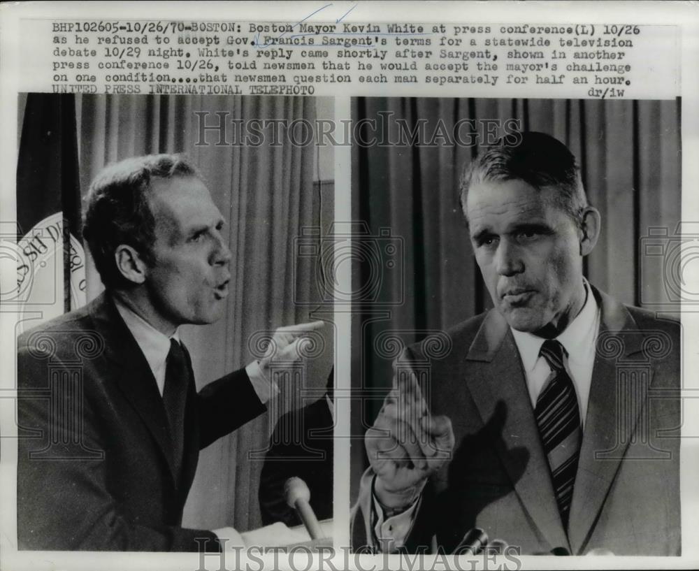 1970 Press Photo Boston Mayor Kevin White, Gov. Francis Sargent - Historic Images
