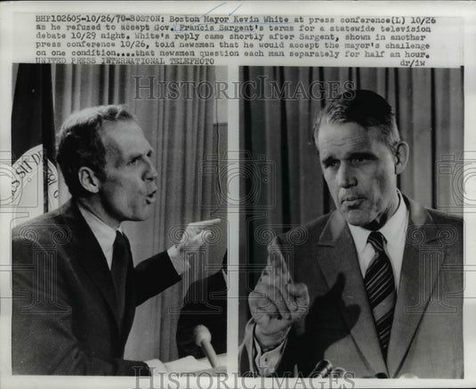 1970 Press Photo Boston Mayor Kevin White, Gov. Francis Sargent - Historic Images
