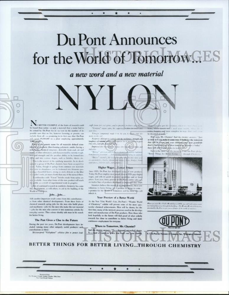 1988 Press Photo First Nylon advertisement in NY Herald Tribune on Oct 30, 1938 - Historic Images