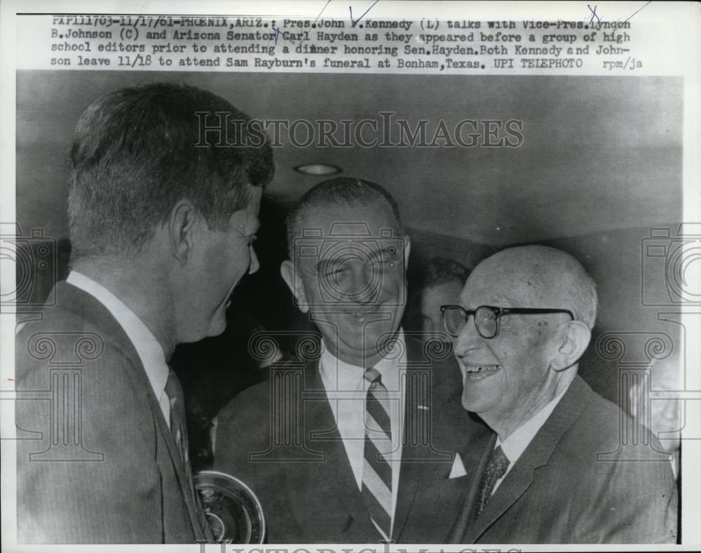 1961 Press Photo President John F Kennedy, VP Lyndon Johnson &amp; Senator Hayden - Historic Images