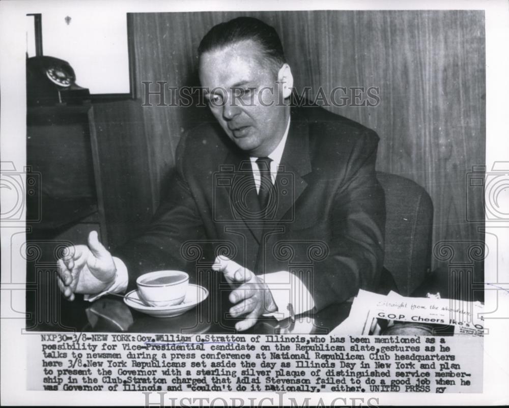 1956 Press Photo Gov.William G.Stratton of Ill. during press conference.03 - Historic Images