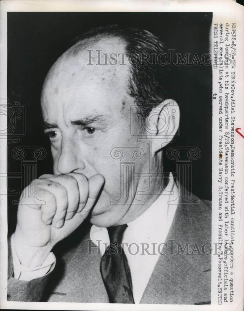 1952 Press Photo Gov Illinois Adlai Stevenson Democratic Presidential Nominee - Historic Images