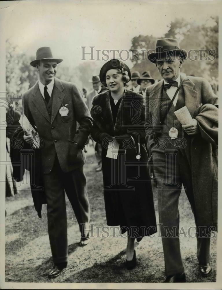 1935 Press Photo James Roosevelt, Mrs Mason Day, Mr Potter in Belmont NY - Historic Images