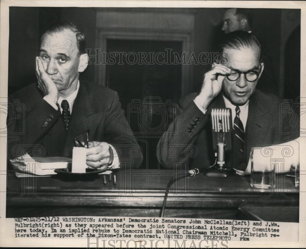 1954 Press Photo Ark Senators John McClellan &amp; J William Fulbright at AEC Comm. - Historic Images