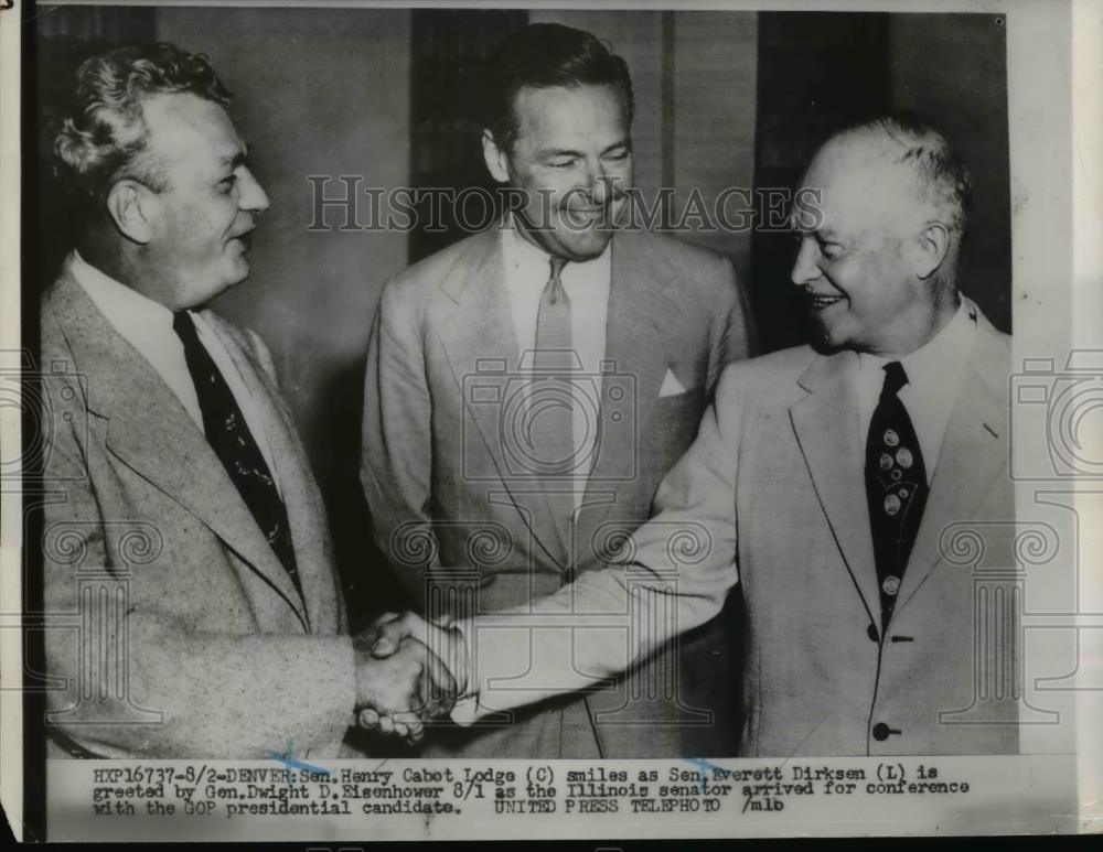 1952 Press Photo General Eisenhower, Sen Henry Cabot Lodge, Sen E Dirksen - Historic Images