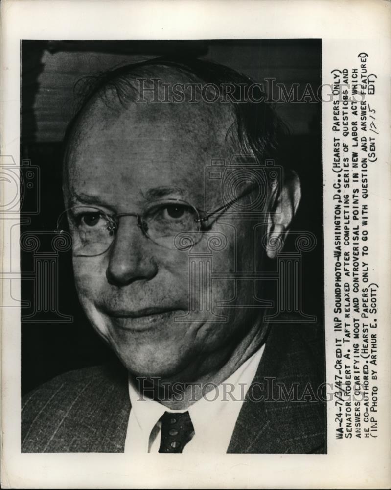 1947 Press Photo Senator Robert A Taft of Ohio - nee67804 - Historic Images