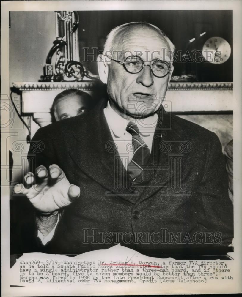 1948 Press Photo Dr Arthur E Morgan former TVA director at Senate hearing - Historic Images