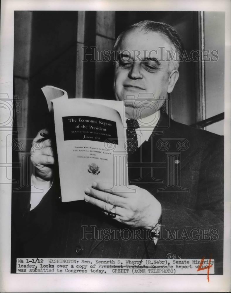 1951 Press Photo Sen Kenneth Wherry Senate Minority leader. - Historic Images