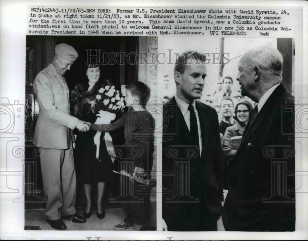 1963 Press Photo Pres.Dwight Eisenhower visit Columbia Univ. Campus. - Historic Images