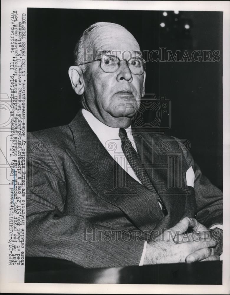 1952 Press Photo Howard L Doyle US Attorney at Springfield Ill in Washington DC - Historic Images