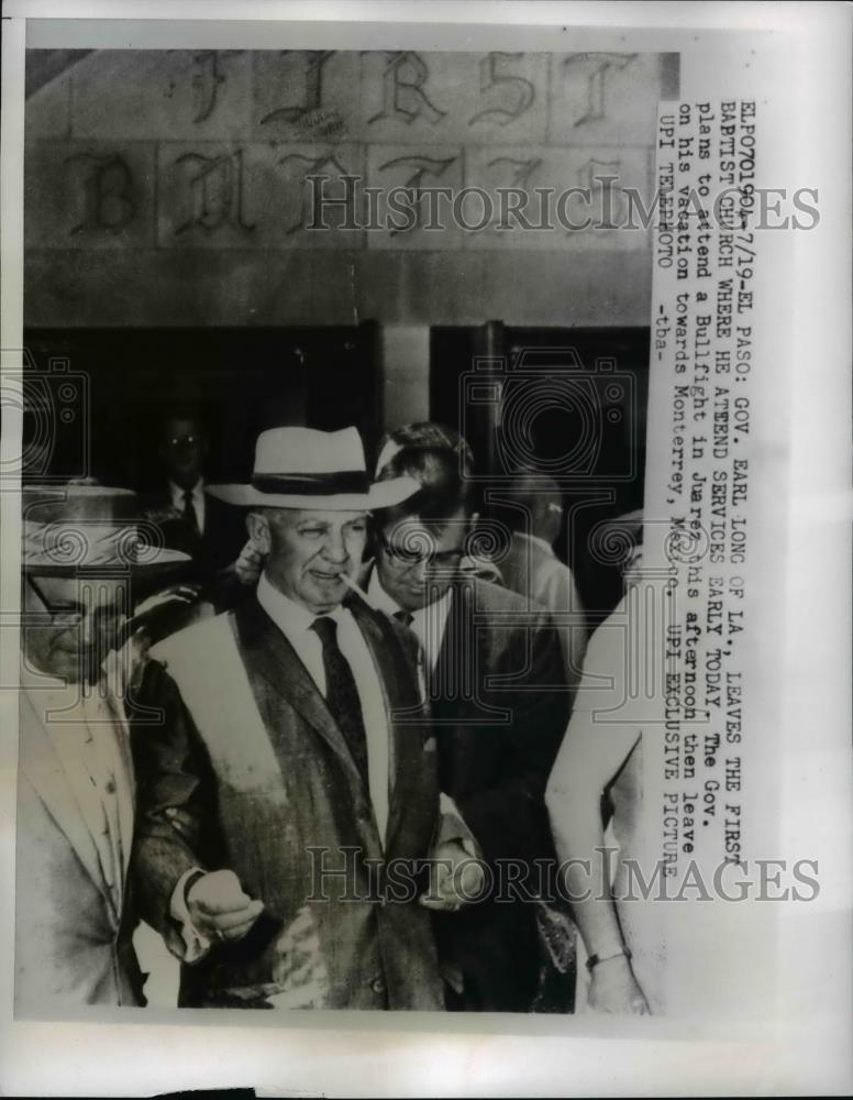 1959 Press Photo El Paso Governor Earl Long Of Louisiana Leaving Baptist Church. - Historic Images