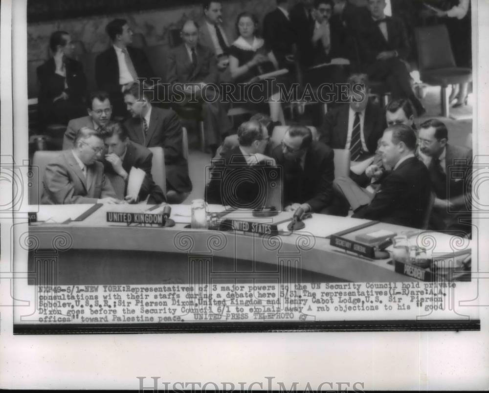 Press Photo Reps at UN Security Council A.A&gt; Sobolev, Sir Pierson Dixon, Henry - Historic Images