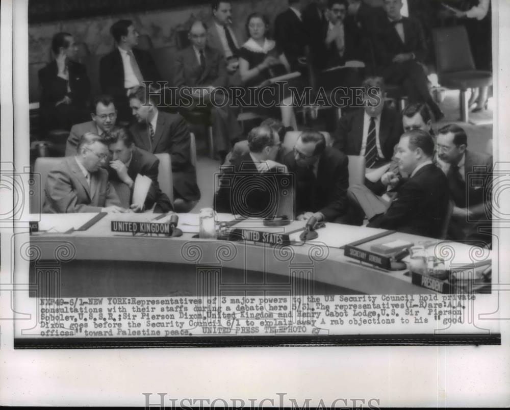 Press Photo Reps at UN Security Council A.A> Sobolev, Sir Pierson Dixon, Henry - Historic Images