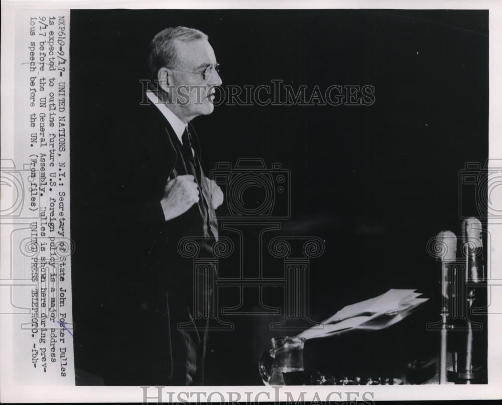 1953 Press Photo United Nations New York, John Foster Dulles Addressing Assembly - Historic Images