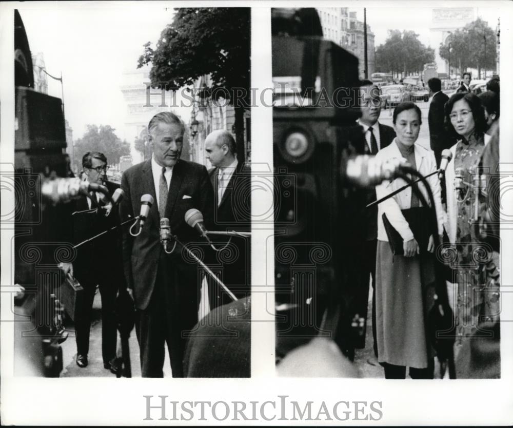1969 Press Photo Henry Cabot Lodge and Mrs. Nguyen Thi Binh at Paris Peace Talks - Historic Images