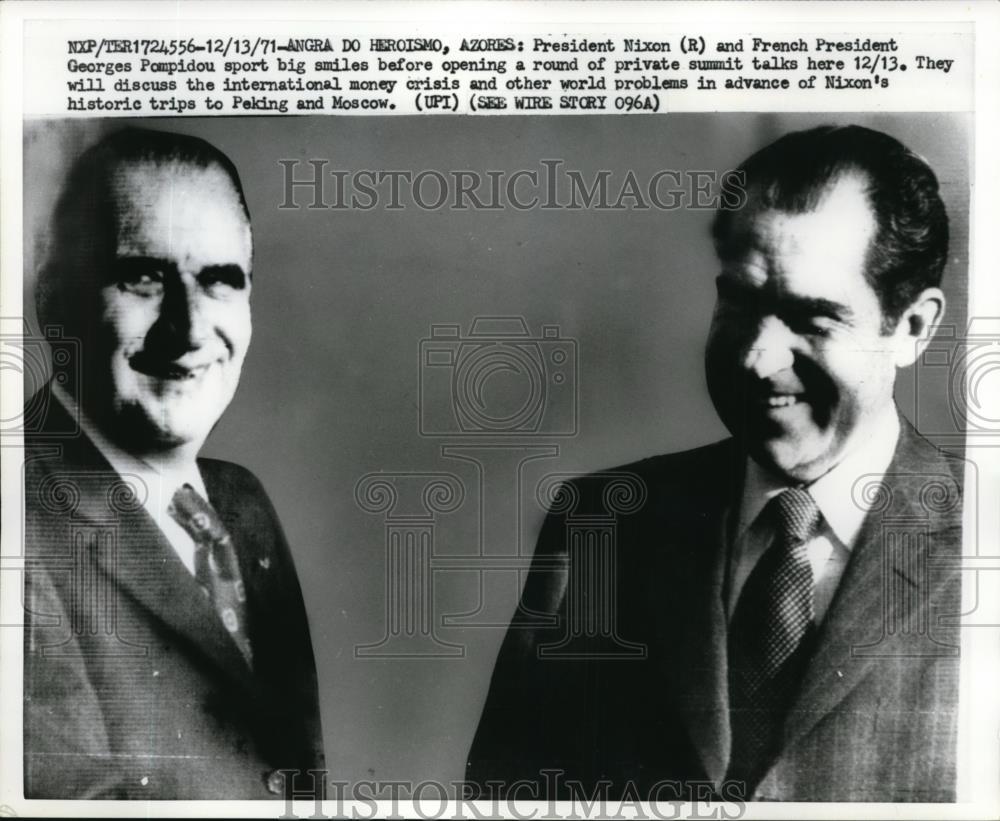 1971 Press Photo Pres.Richard Nixon and French Pres. Georges Pompidou. - Historic Images