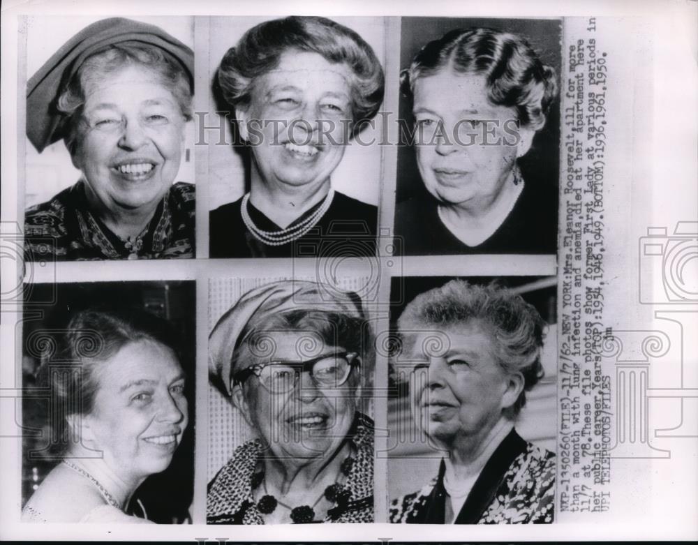 1962 Press Photo Six Faces of First Lady Eleanor Roosevelt - Historic Images