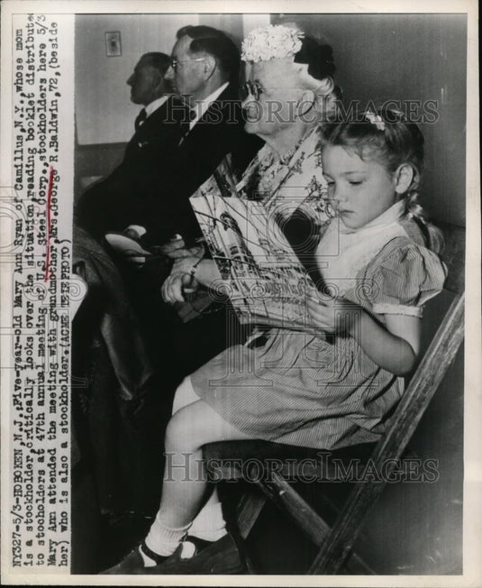 1948 Press Photo U.S. Steel Corp Mary Ann Ryan Stockholders meeting Hoboken MJ - Historic Images
