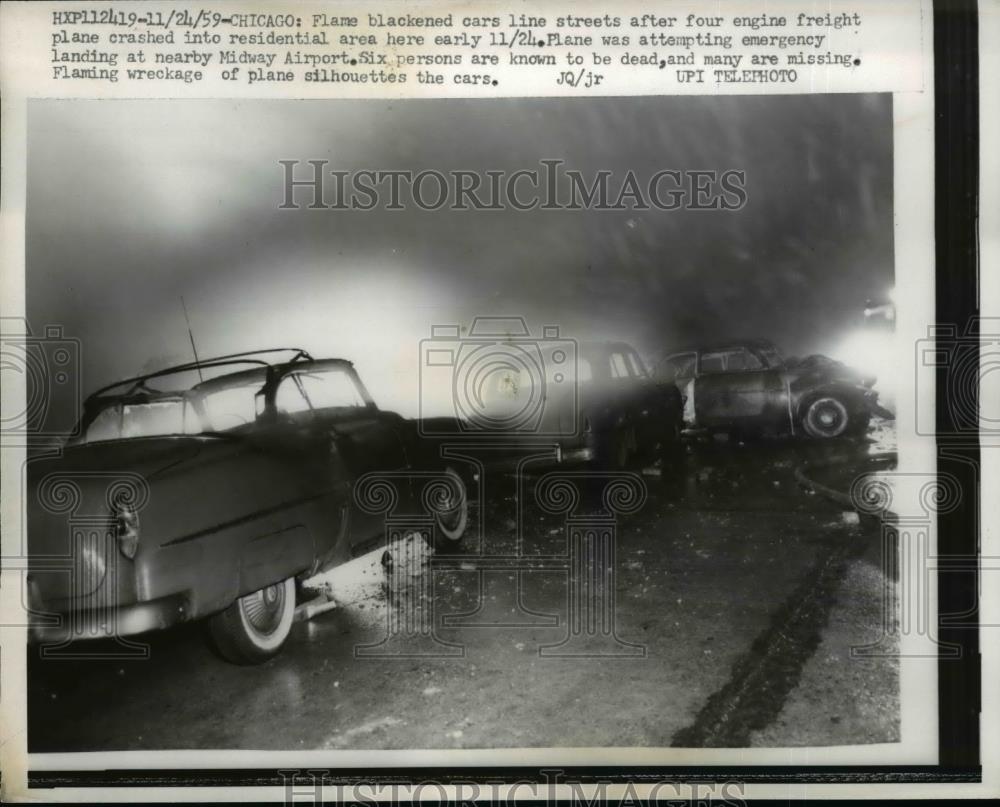 1959 Press Photo Freight Plane Crashes into Residential Area Near Chicago - Historic Images