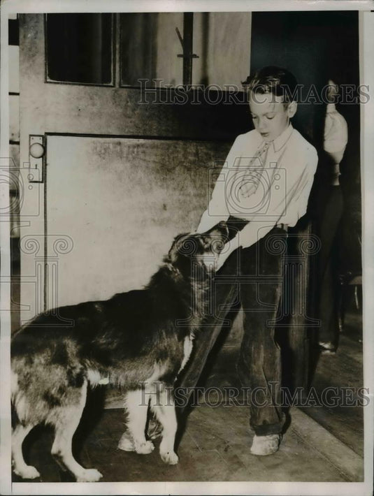 1937 Press Photo Forrest Jones with His Collie Dynamite Been Going to School 6 Y - Historic Images
