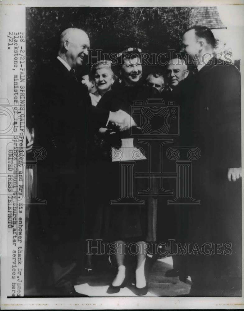 1954 Press Photo Pres & Mrs Eisenhower at church in Fla. Dr James Blackstone - Historic Images